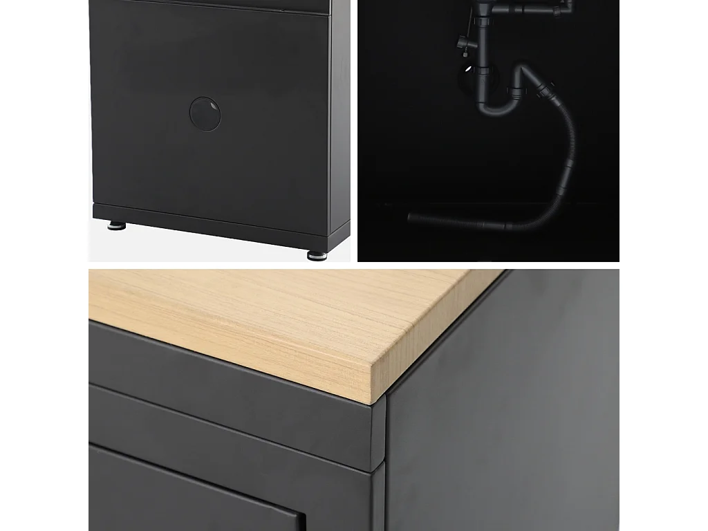 Cucina esterna in acciaio e decorazione in legno 1 lavello 2 porte 1