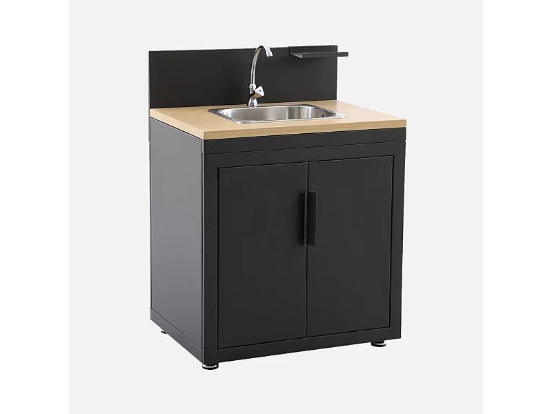 Cucina esterna in acciaio e decorazione in legno 1 lavello 2 porte 1