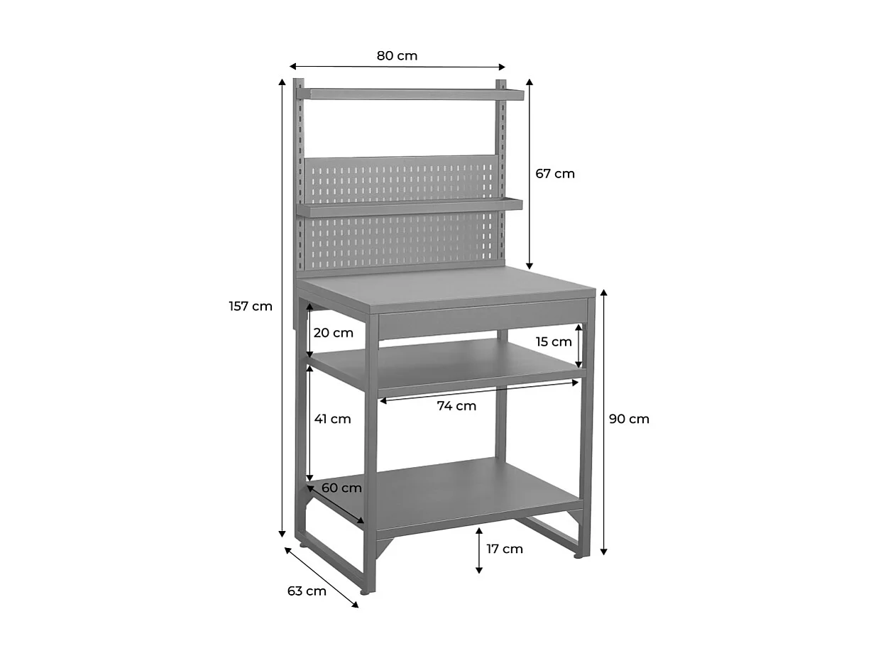 Cocina exterior de acero con 2 estantes, 2 bandejas y soporte mural,