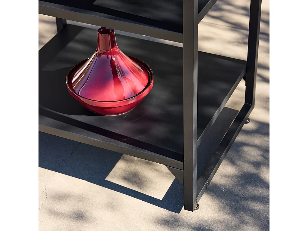 Cocina exterior de acero con 2 estantes, 2 bandejas y soporte mural,