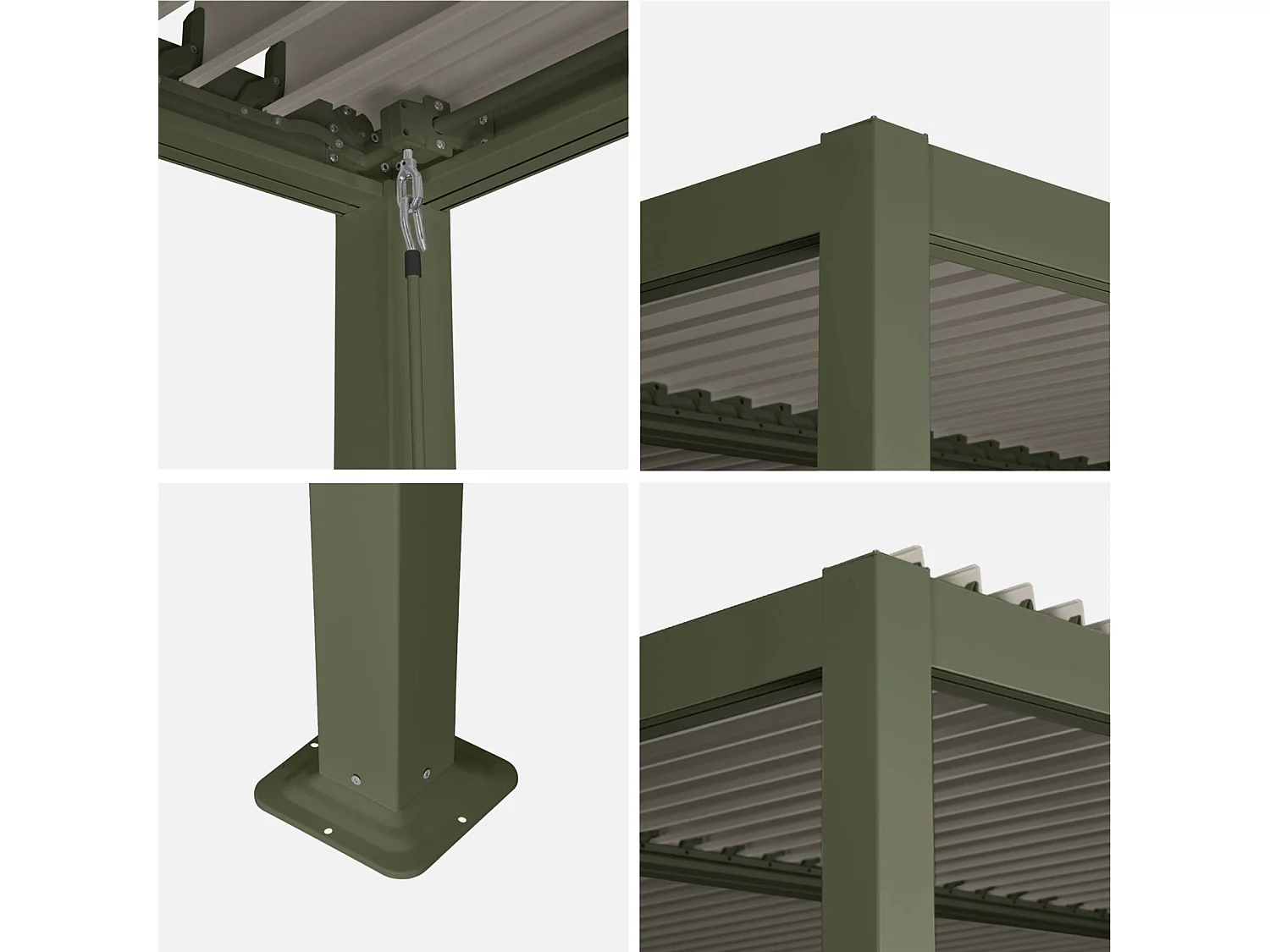 Pergola bioclimatique kaki. aluminium et acier. 3x4m. lames orientables