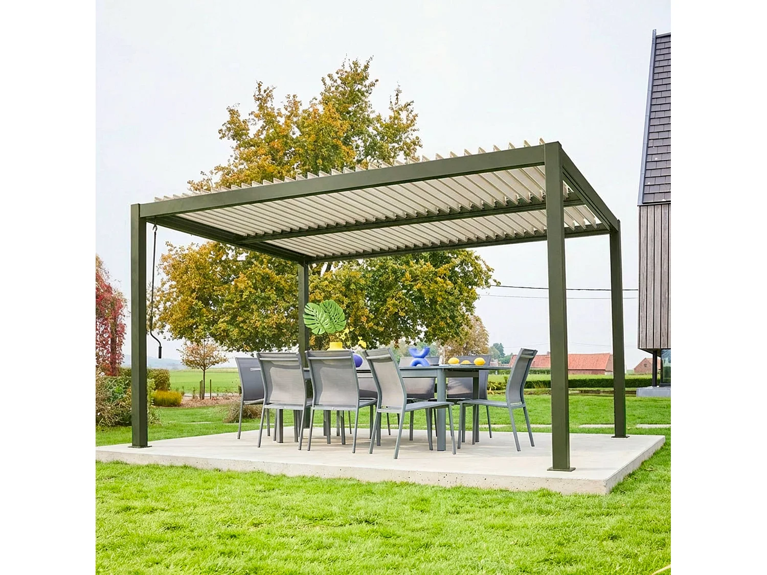 Pergola bioclimatica 3x4m in alluminio e acciaio, lamelle orientabili
