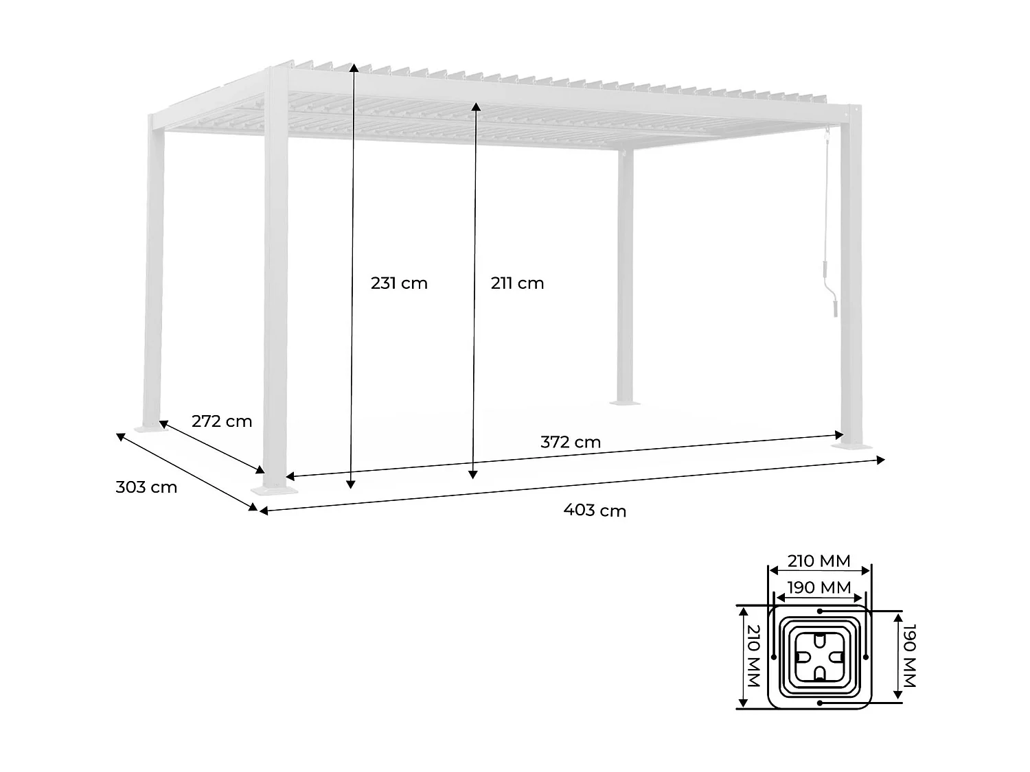 Pergola bioclimatica 3x4m in alluminio e acciaio, lamelle orientabili
