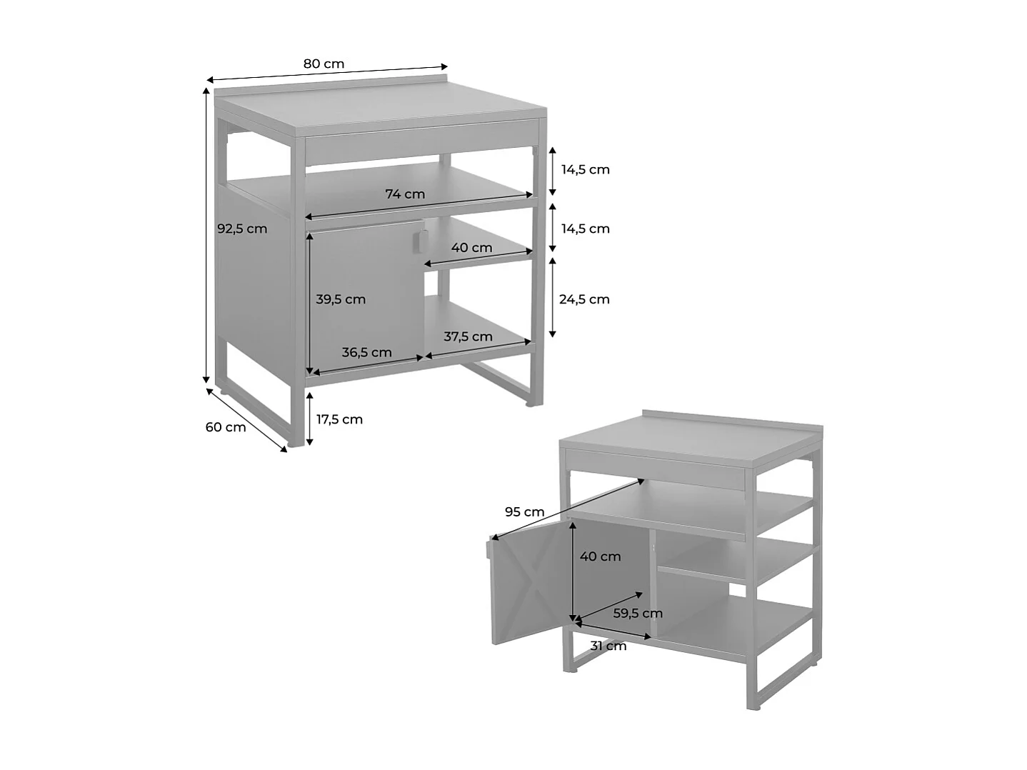 Cocina exterior de acero 1 puerta 3 estantes, 80cm negro