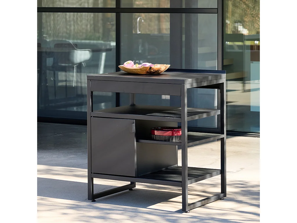 Cocina exterior de acero 1 puerta 3 estantes, 80cm negro