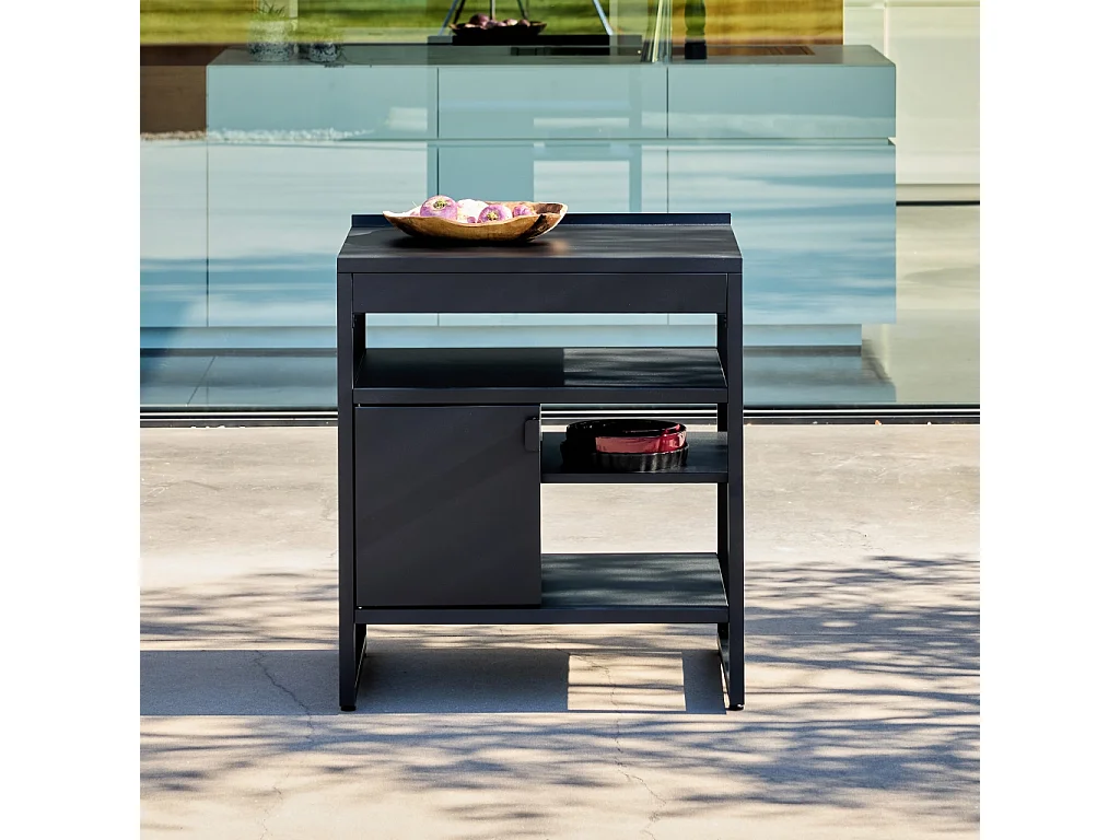 Modulo cucina da esterno in acciaio con 1 anta e 3 ripiani, 80cm, nero
