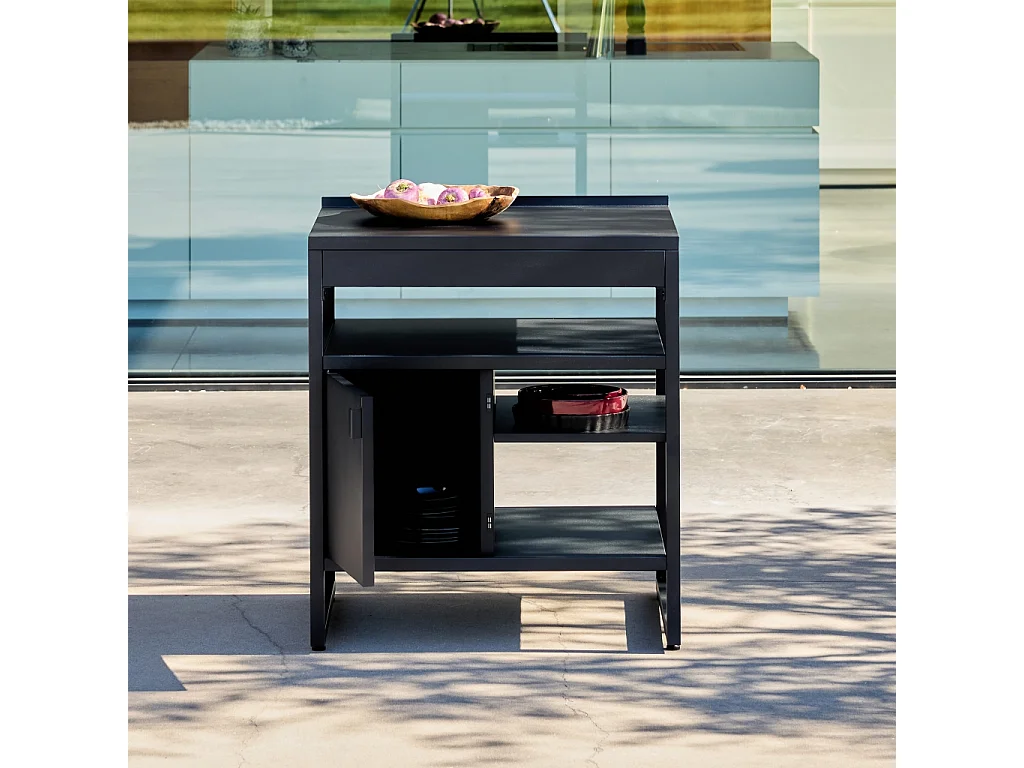 Modulo cucina da esterno in acciaio con 1 anta e 3 ripiani, 80cm, nero
