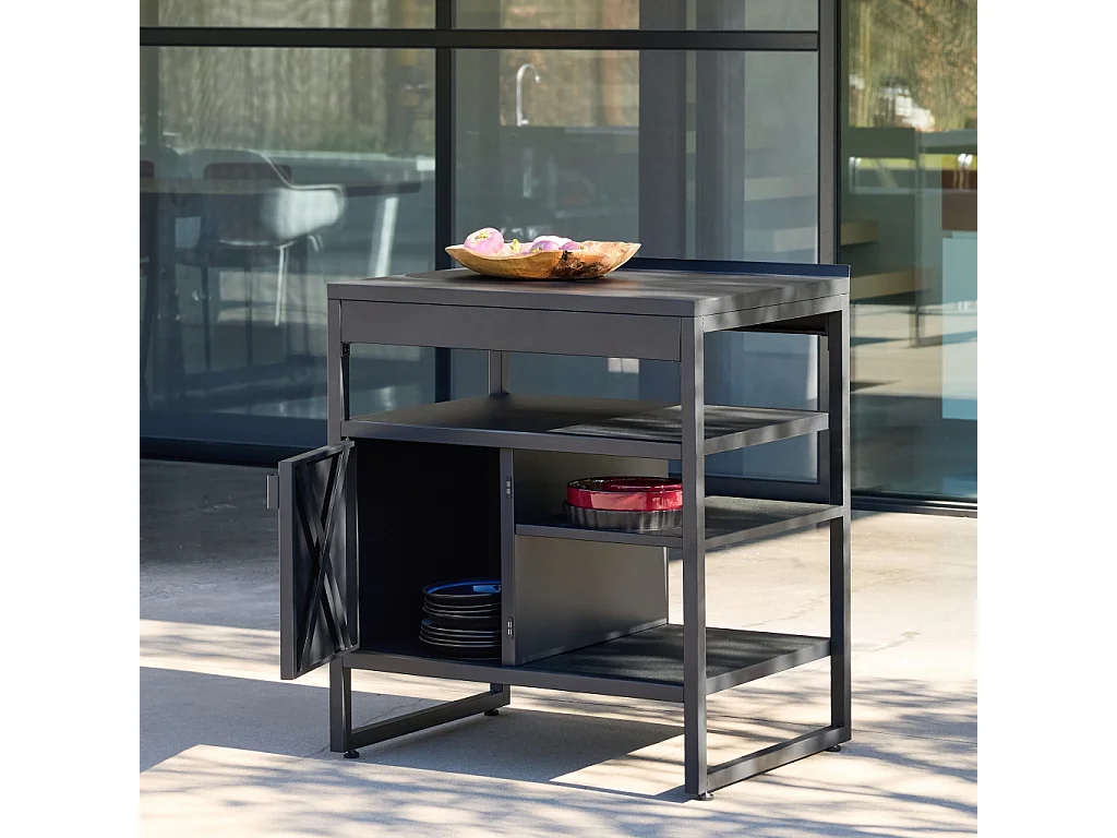 Modulo cucina da esterno in acciaio con 1 anta e 3 ripiani, 80cm, nero
