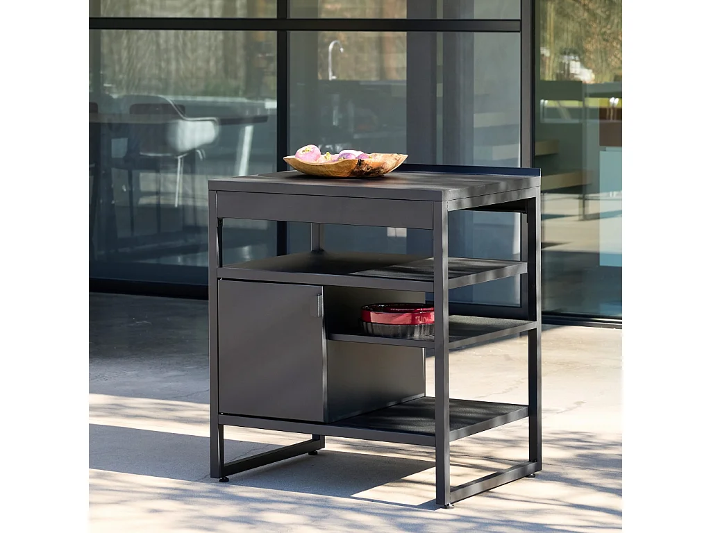Modulo cucina da esterno in acciaio con 1 anta e 3 ripiani, 80cm, nero