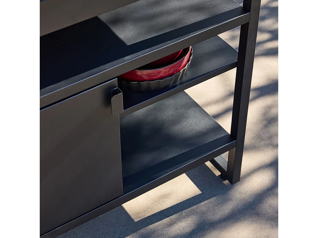 Modulo cucina da esterno in acciaio con 1 anta e 3 ripiani, 80cm, nero