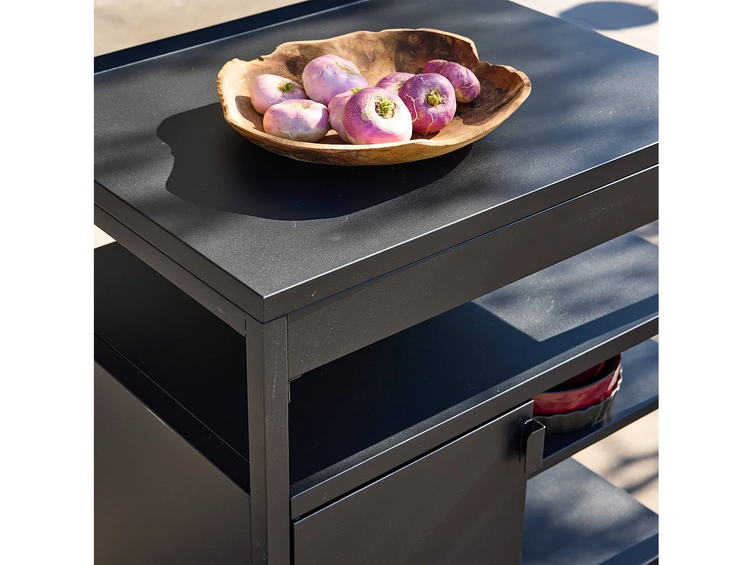 Modulo cucina da esterno in acciaio con 1 anta e 3 ripiani, 80cm, nero