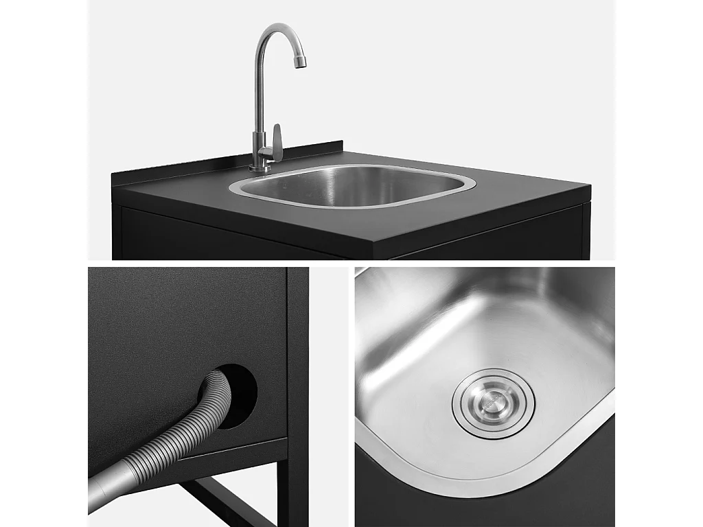 Cucina esterna in acciaio con lavello e 1 porta, 60cm, nero