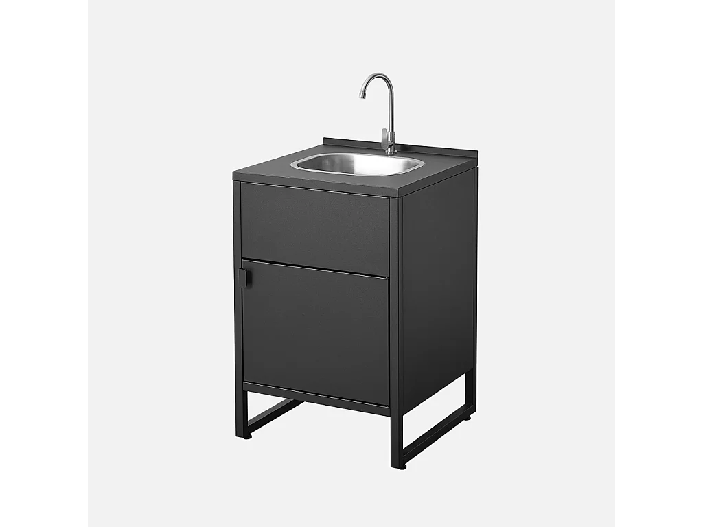 Cocina exterior de acero con fregadero y 1 puerta, 60cm negro
