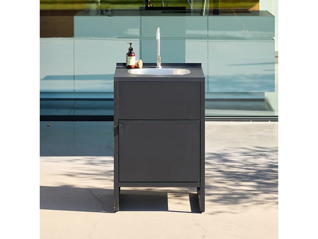 Cocina exterior de acero con fregadero y 1 puerta, 60cm negro