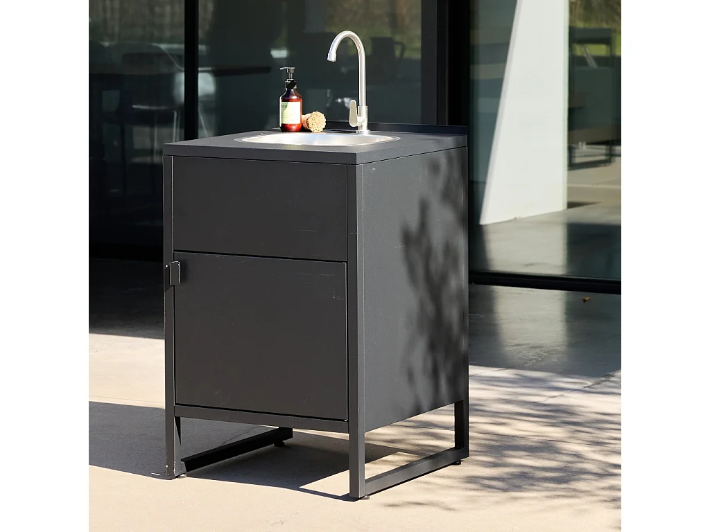 Cocina exterior de acero con fregadero y 1 puerta, 60cm negro