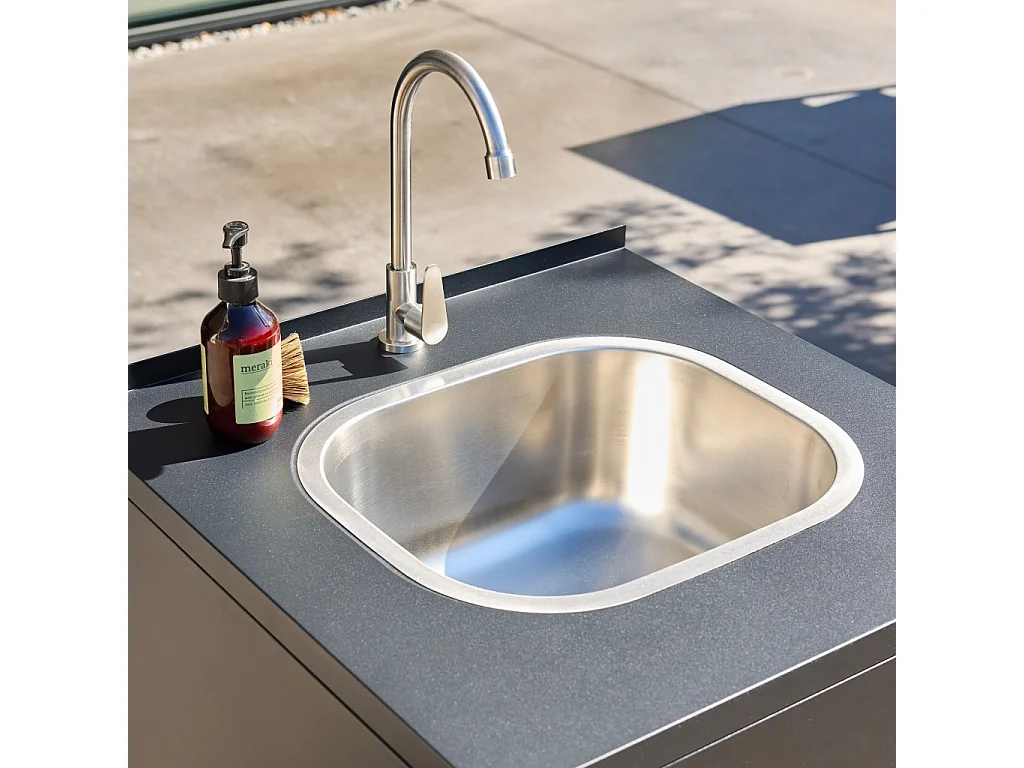 Módulo cocina exterior de acero con fregadero y 1 puerta, 60cm negro