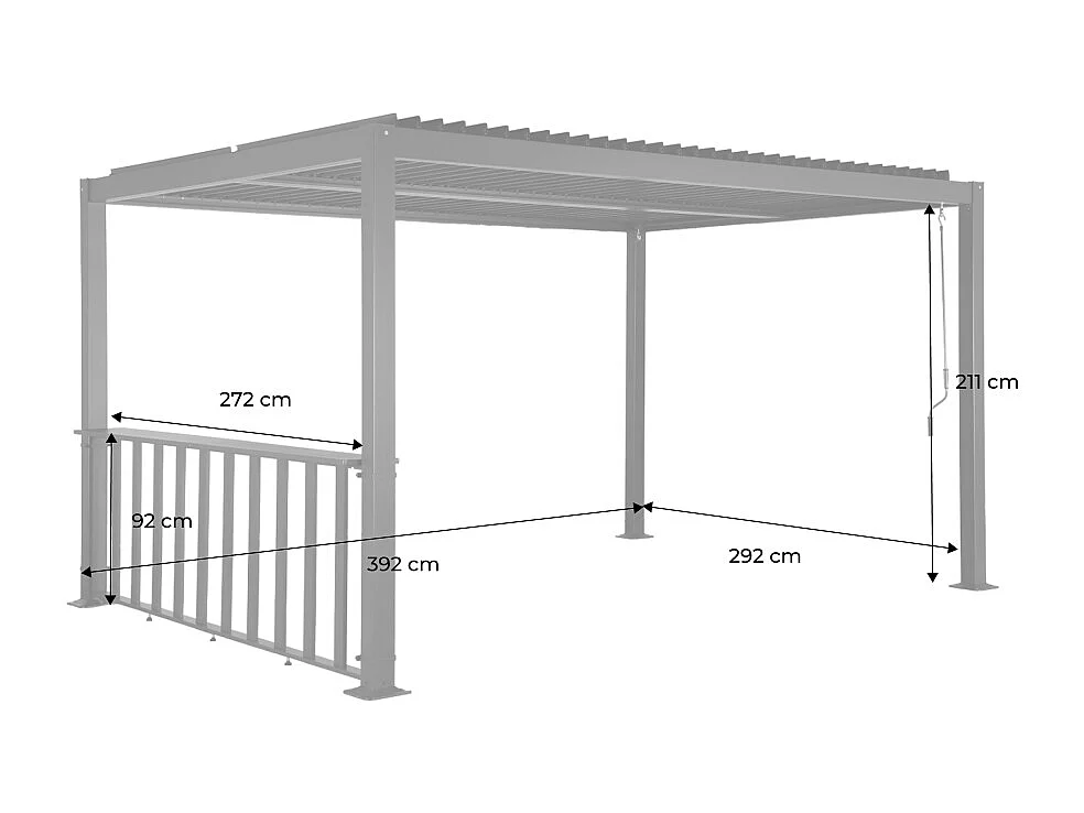 Pergola bioclimatica  3x4m in alluminio e acciaio + bar 3m, antracite