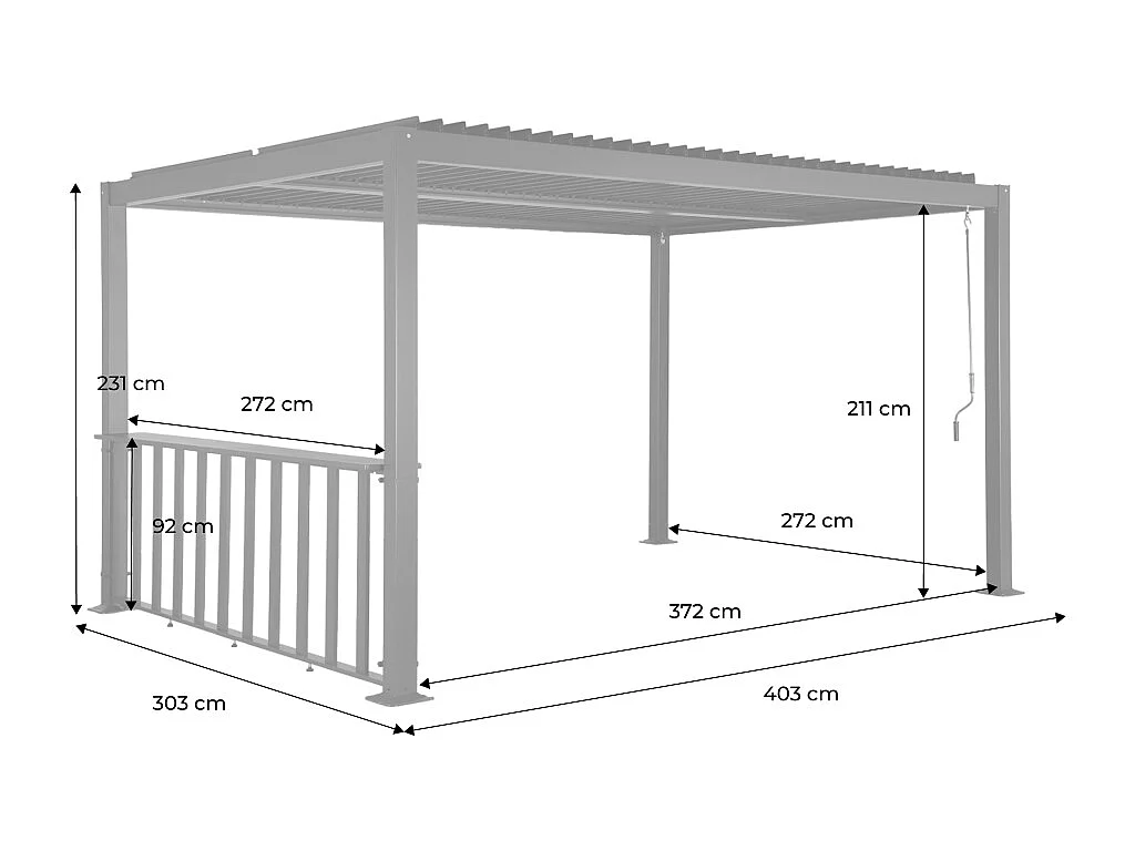 Pergola bioclimatica  3x4m in alluminio e acciaio + bar 3m, antracite