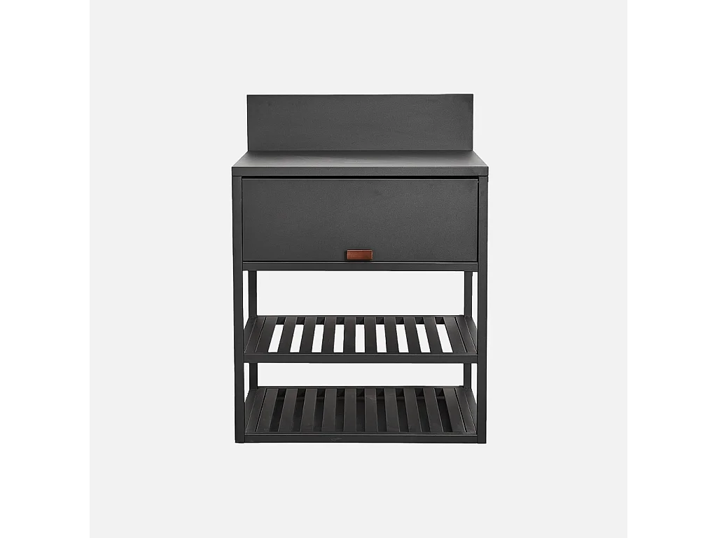 Cucina esterna in acciaio con 1 anta e 2 ripiani, 80cm, nero