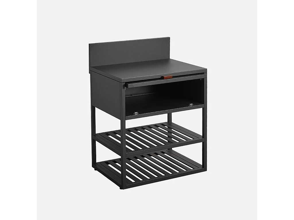 Cucina esterna in acciaio con 1 anta e 2 ripiani, 80cm, nero