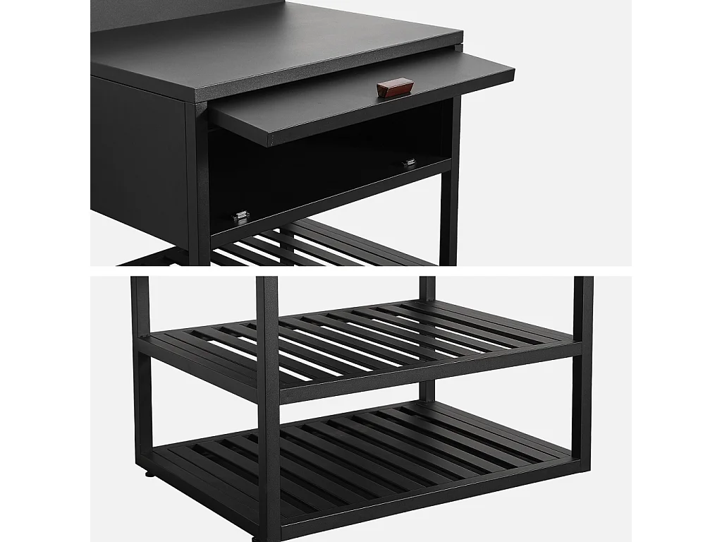 Cucina esterna in acciaio con 1 anta e 2 ripiani, 80cm, nero