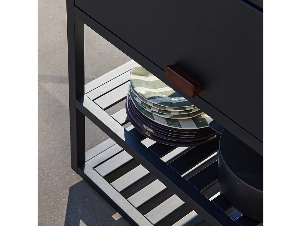 Cocina exterior de acero, 1 armario, 2 estantes, 80cm negro