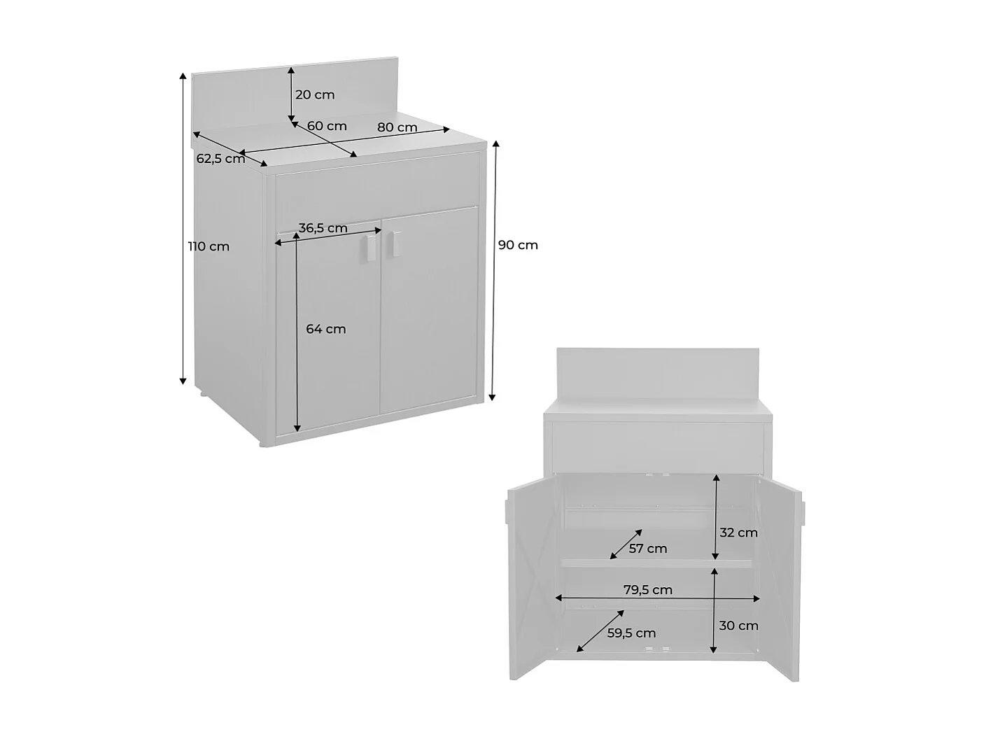 Cucina da esterno modulare in acciaio con 2 ante, 80cm, nero