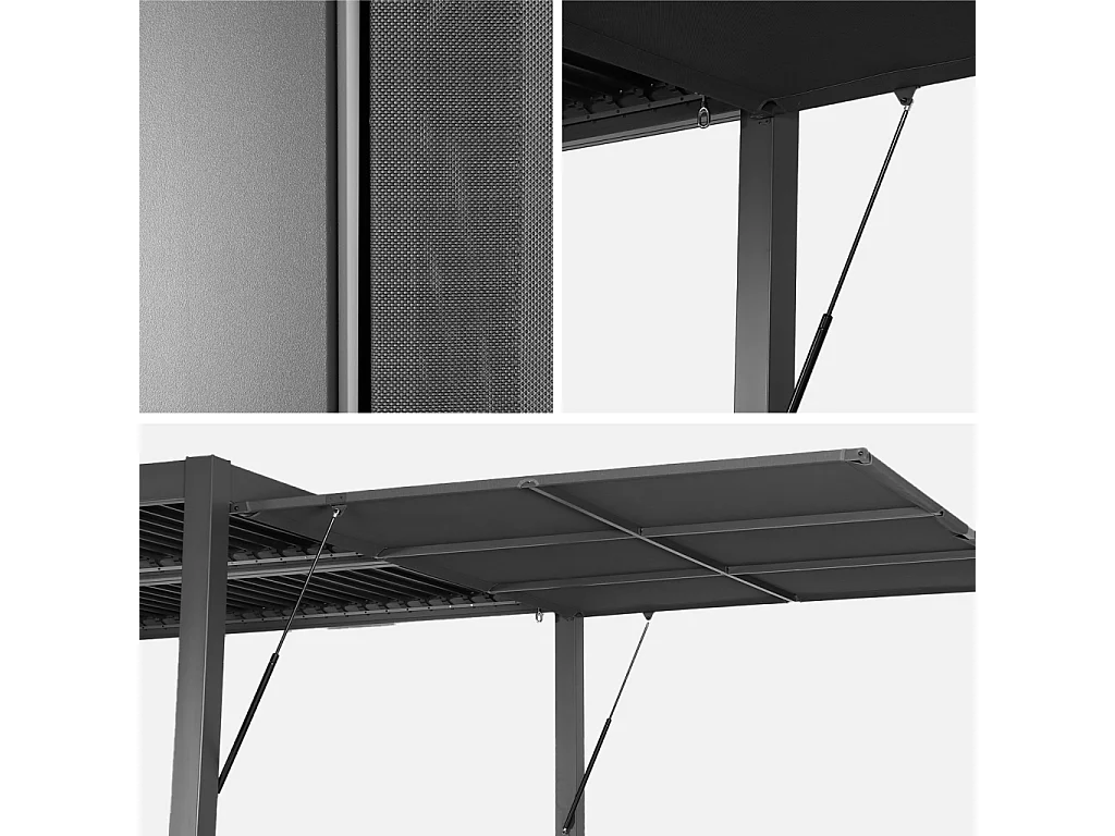 Pergola bioclimatique aluminium et acier 3x3m + auvent 3m anthracite Palace