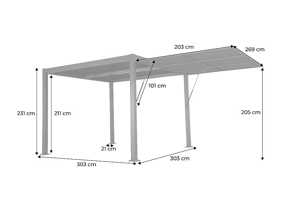 Pergola bioclimatique aluminium et acier 3x3m + auvent 3m anthracite Palace