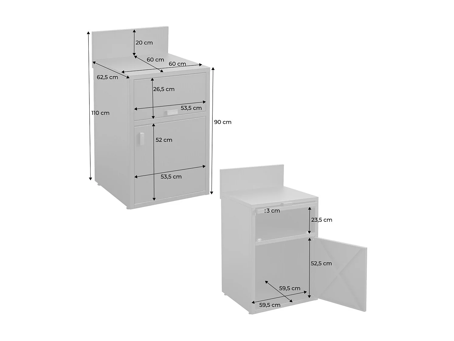 Módulo cocina exterior de acero 2 puertas, 60cm negro