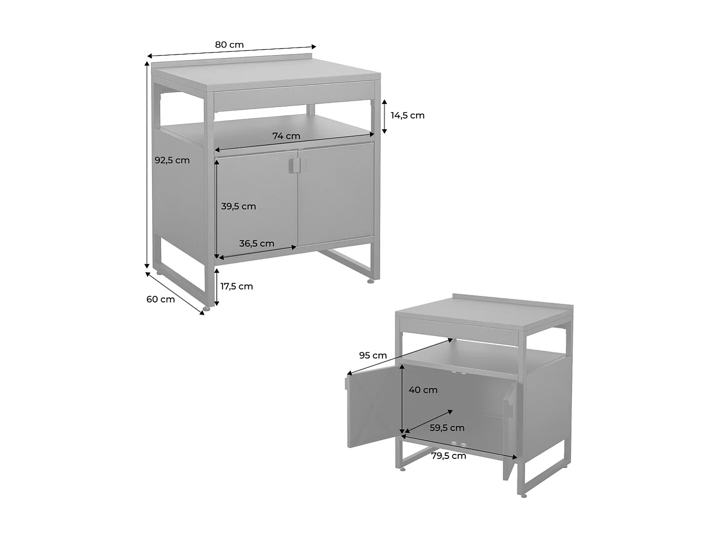 Cucina esterna in acciaio con 2 ante, 80cm, nero