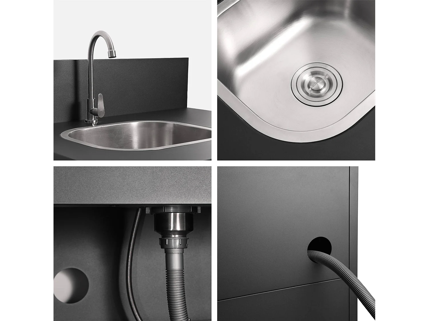 Cuisine extérieure 3 modules acier inoxydable noir - Thira