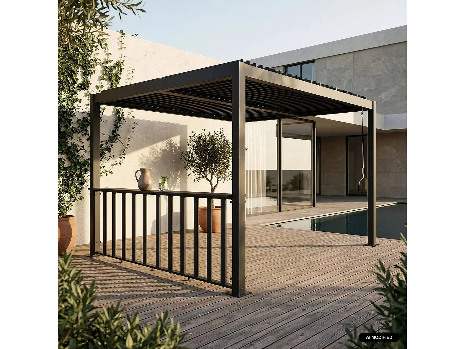 Pérgola bioclimática de aluminio y acero 3x3m + barra 3m , Antracita