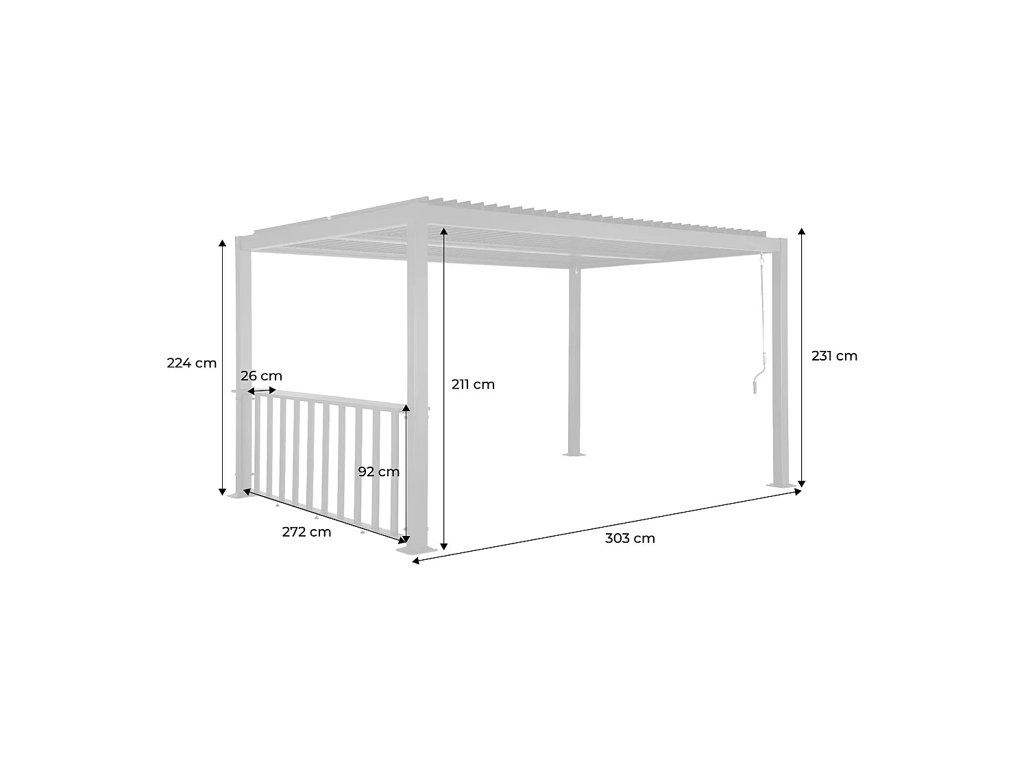 Pérgola bioclimática de aluminio y acero 3x3m + barra 3m , Antracita
