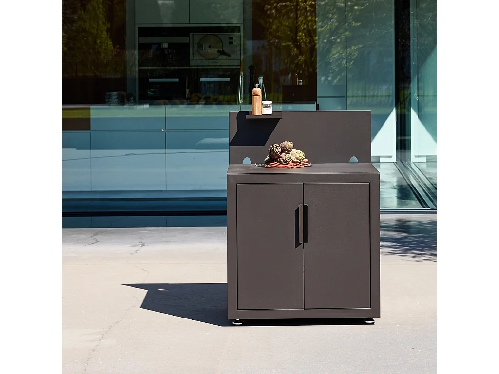 Cucina esterna in acciaio 2 porte 1 gancio, 80cm, nero