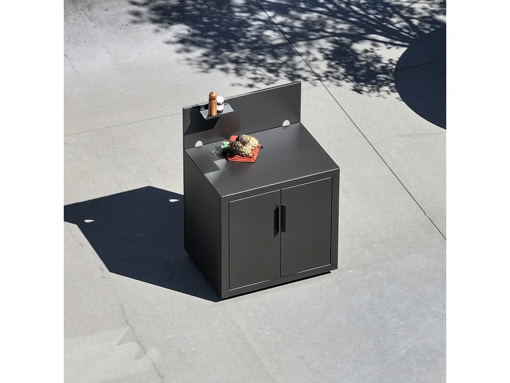 Cucina esterna in acciaio 2 porte 1 gancio, 80cm, nero