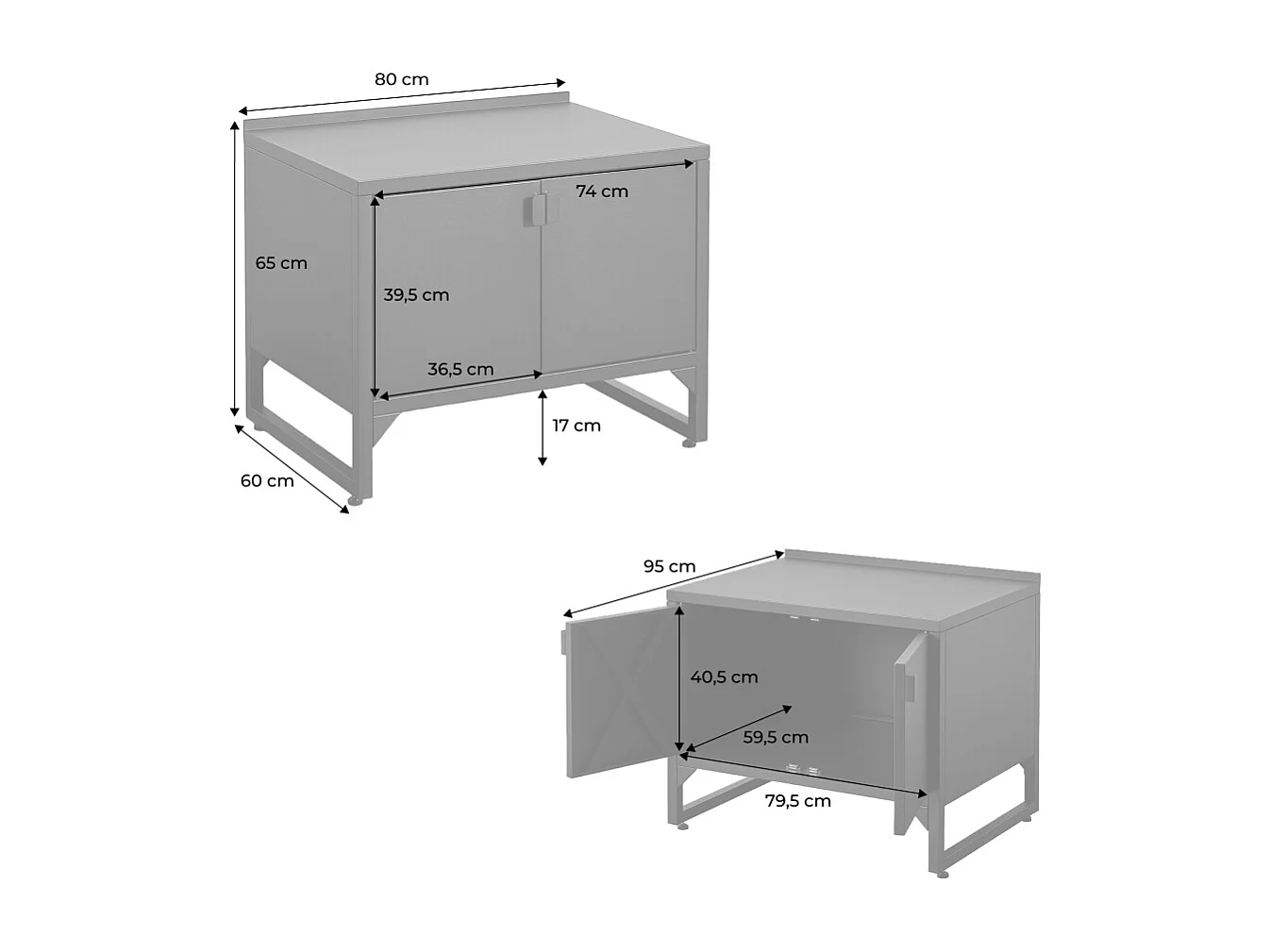 Cocina exterior de acero, 2 puertas, 80cm negro