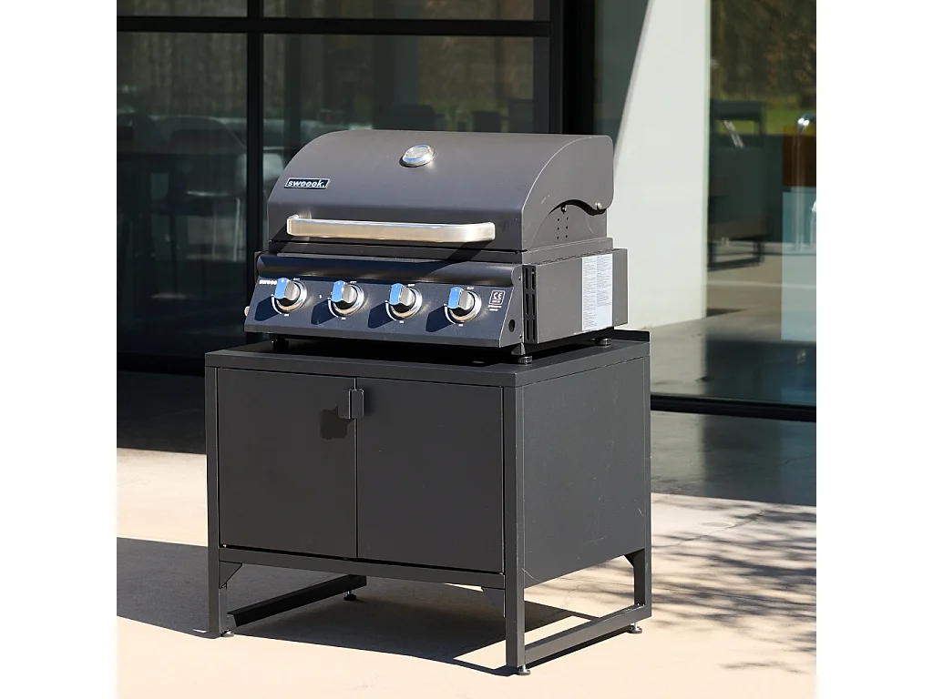 Cocina exterior de acero, 2 puertas, 80cm negro