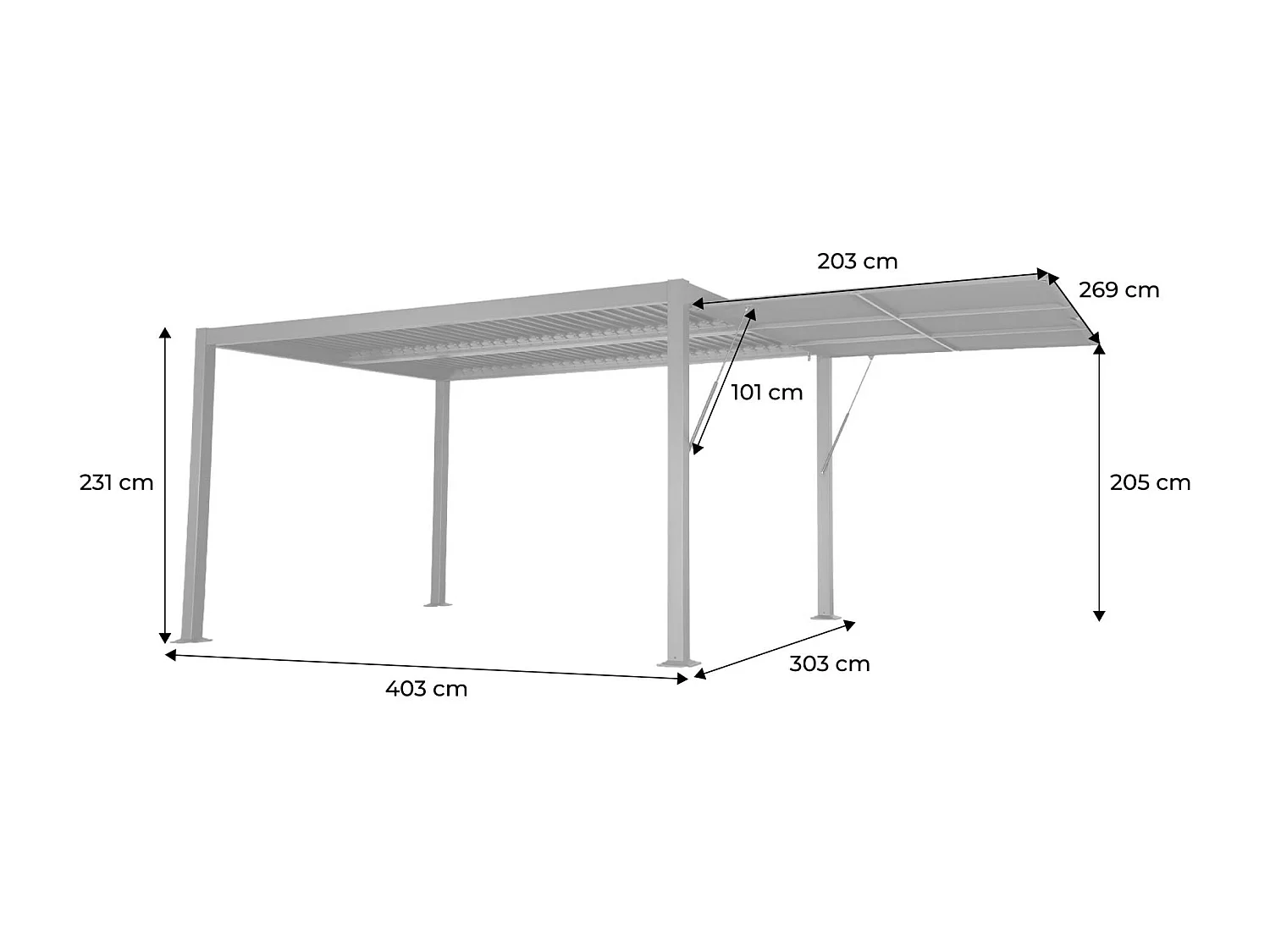 Pérgola bioclimática de aluminio y acero 3x4m + toldo 3m  antracita