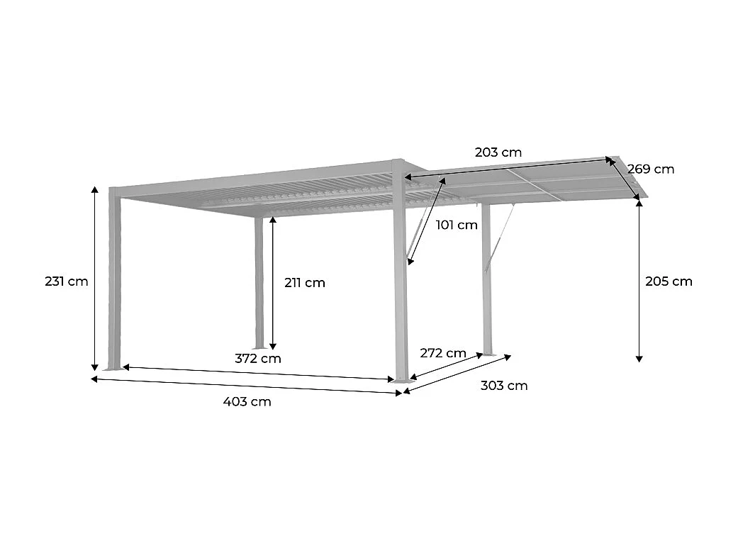 Pérgola bioclimática de aluminio y acero 3x4m + toldo 3m  antracita