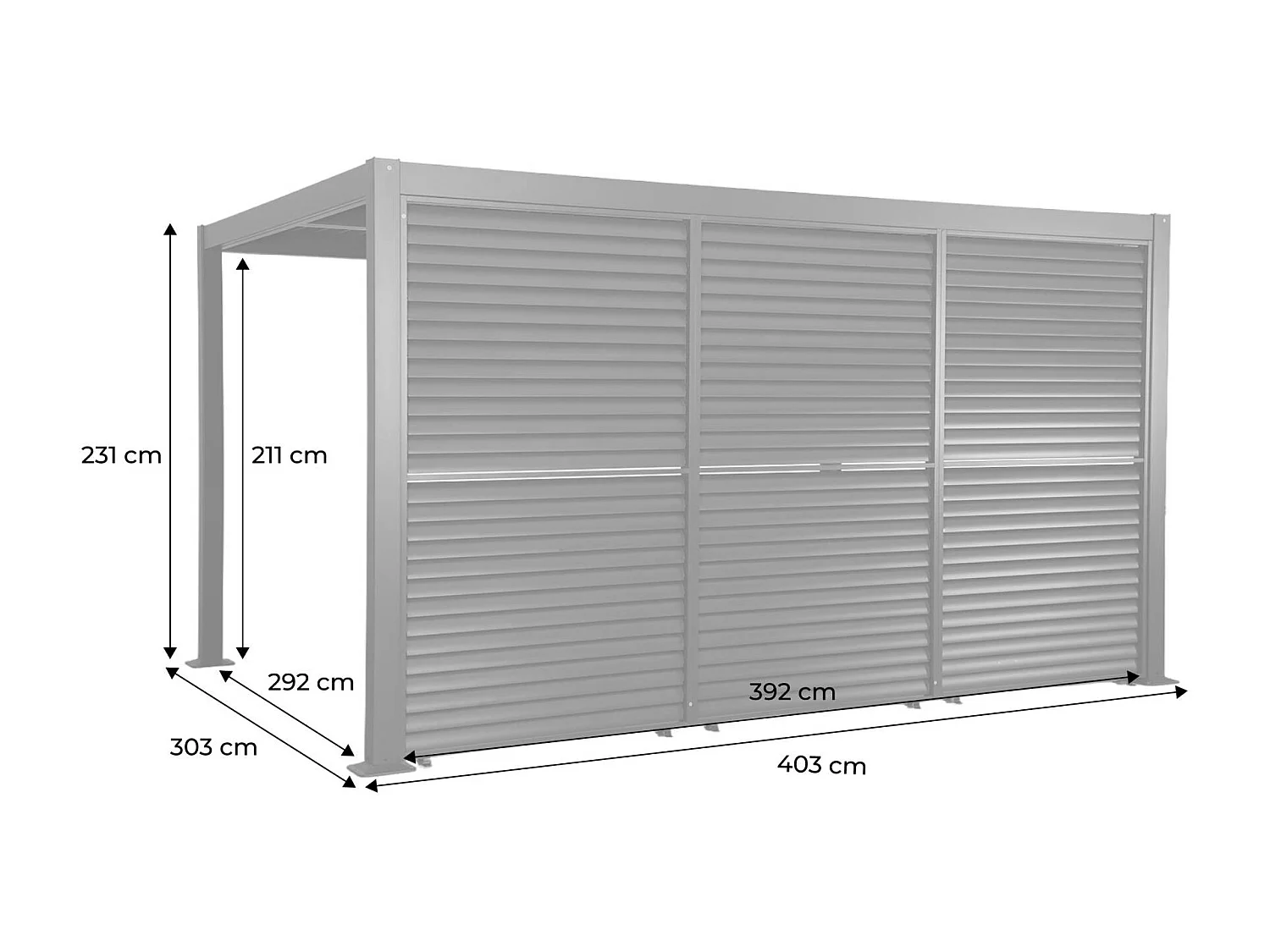 Pergola bioclimatica  3x4m in alluminio e acciaio + 3 persiane 1.3m