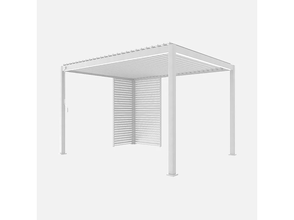 Pergola bioclimatique aluminium 4x3m blanc + 1 persienne 100cm + 1 persienne 130cm Triomphe