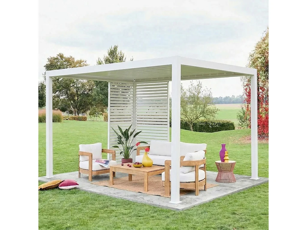 Pérgola bioclimática de aluminio 3x4m + 1 persiana 1m+ 1 persiana 1.3m
