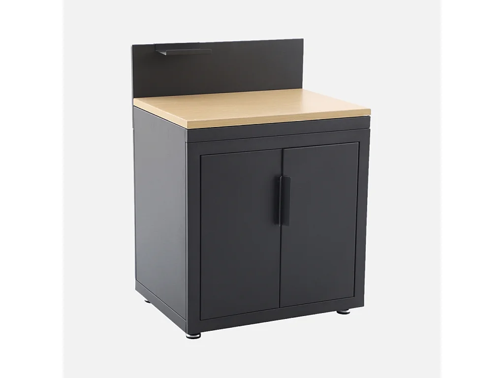 Cucina da esterno 3 moduli acciaio e decorazione in legno, nero