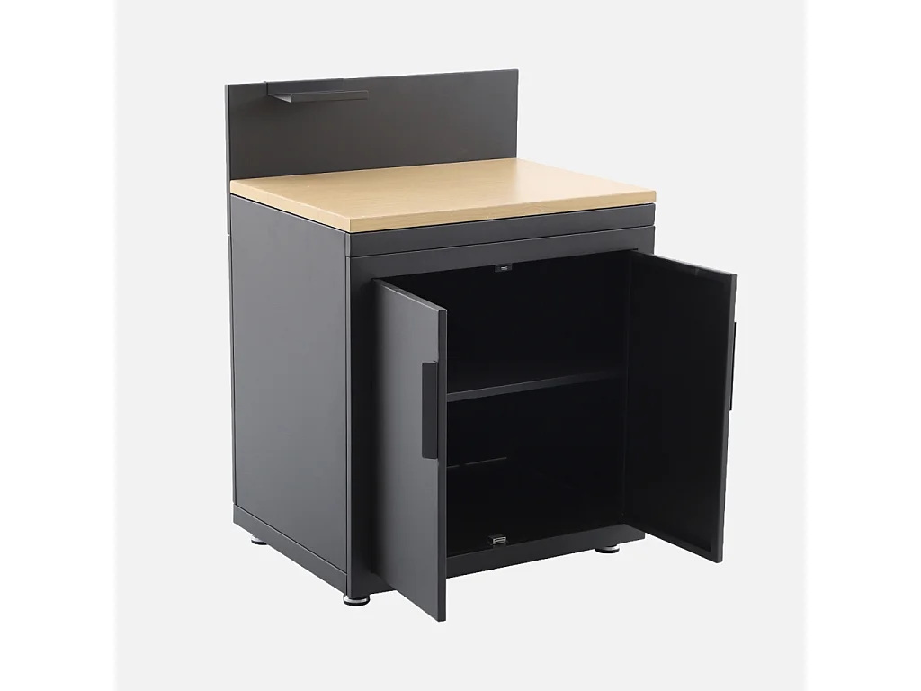 Cucina esterna in acciaio e decorazione in legno 2 porte 1 gancio,