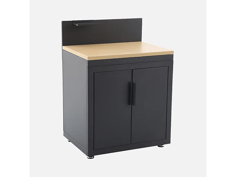 Cucina esterna in acciaio e decorazione in legno 2 porte 1 gancio,