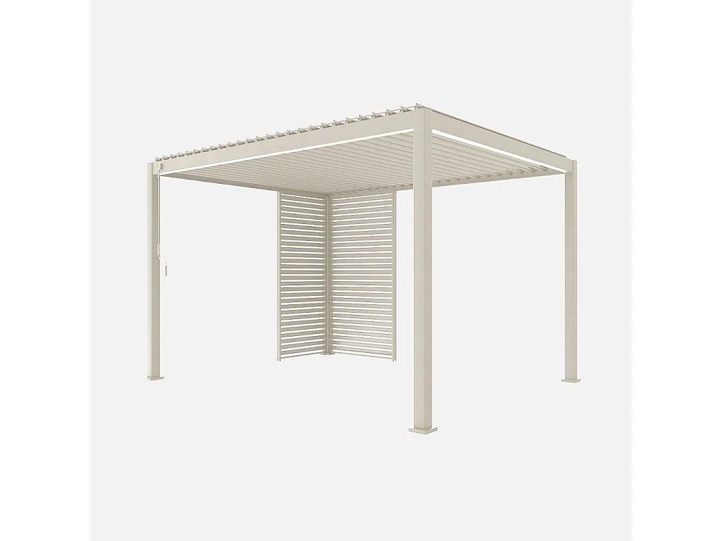 Pergola bioclimatique aluminium 4x3m beige + 1 persienne 100cm + 1 persienne 130cm Triomphe