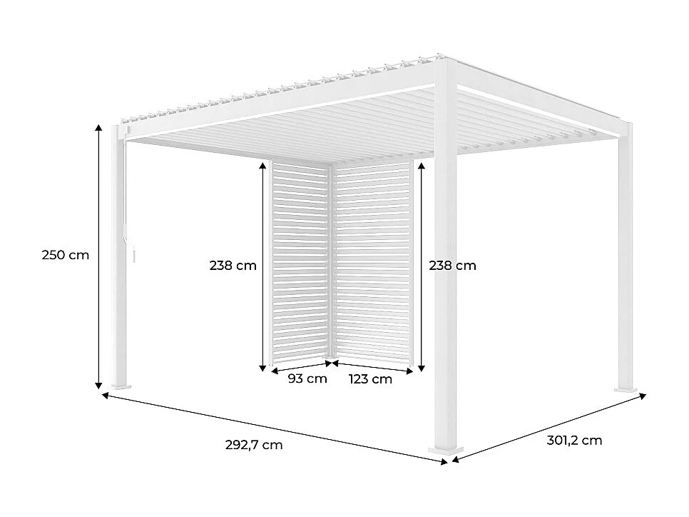 Pérgola bioclimática de aluminio 3x4m + 1 persiana 1m+ 1 persiana 1.3m