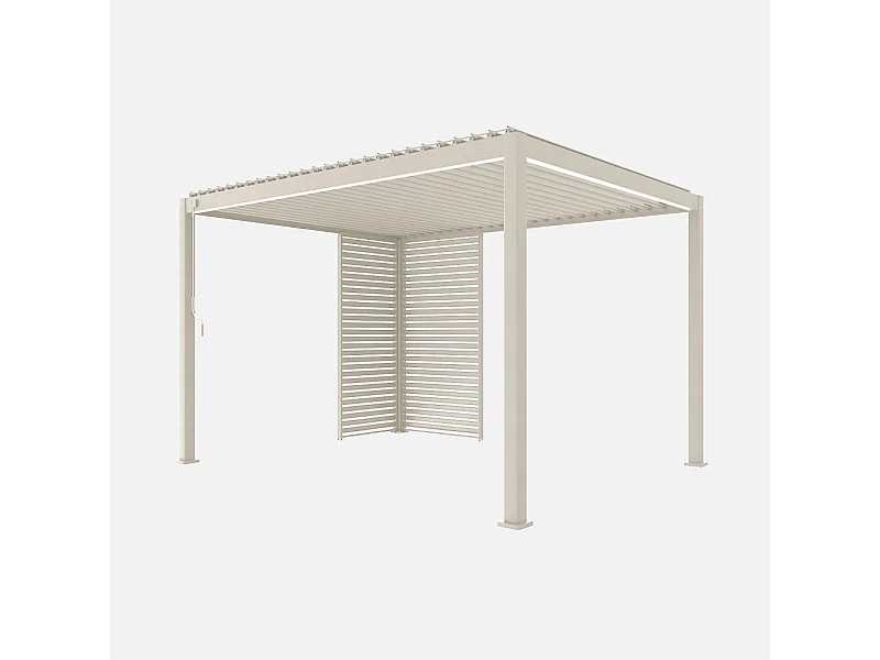 Pergola bioclimatique aluminium 4x3m beige + 1 persienne 100cm + 1 persienne 130cm Triomphe