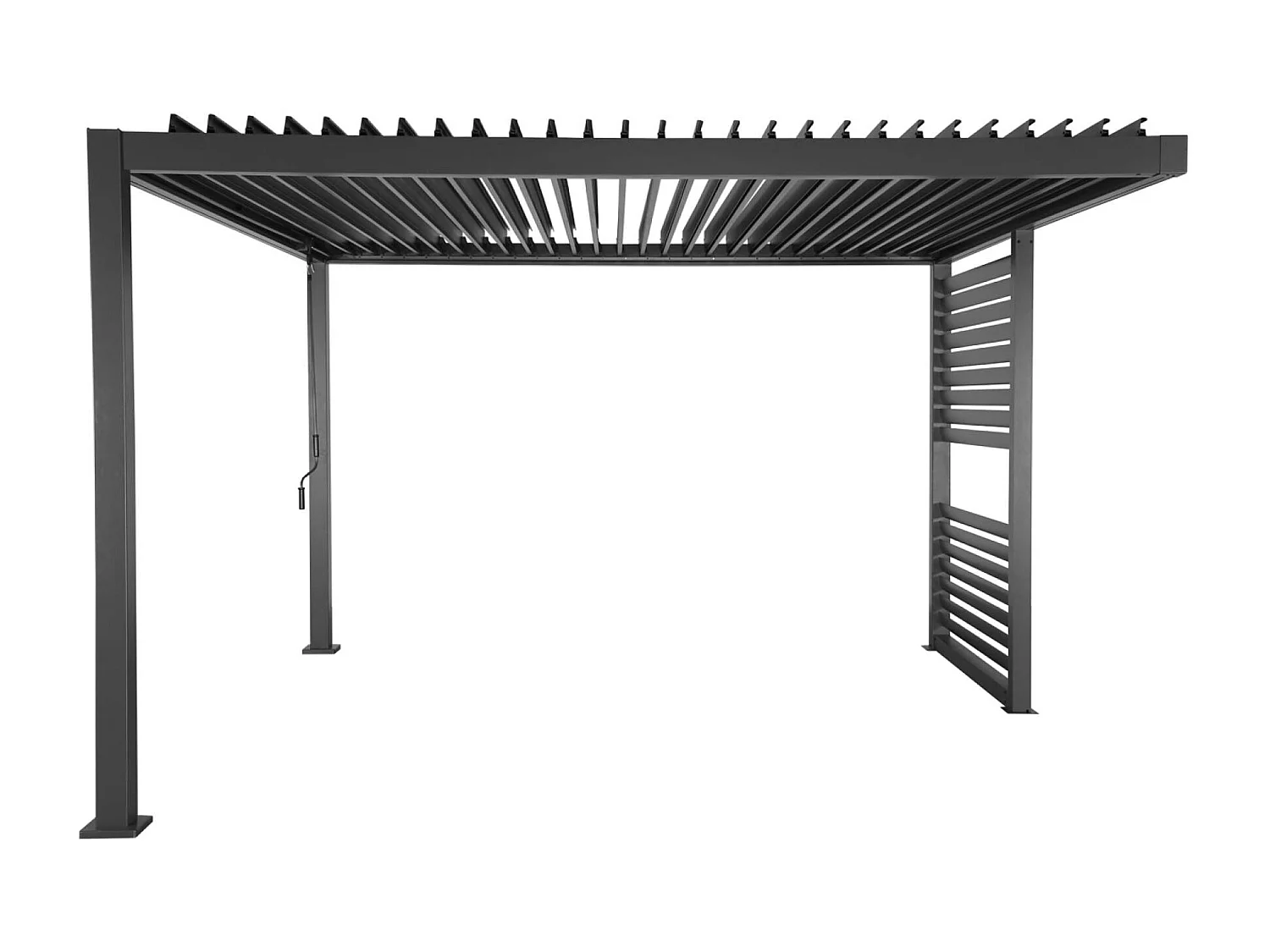 Pergola bioclimatique aluminium et acier anthracite lames orientables avec persienne intégrée 3.5x3.5m Palace